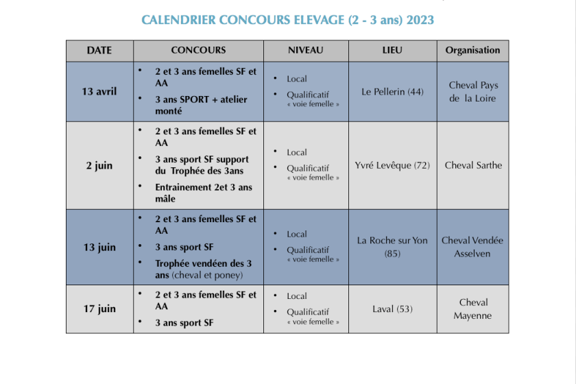 CALENDRIER CONCOURS LOCAUX 2 ET 3 ANS