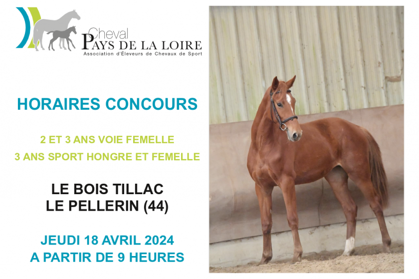 HORAIRES CONCOURS 2 ET 3 ANS DU 18 AVRIL AU PELLERIN